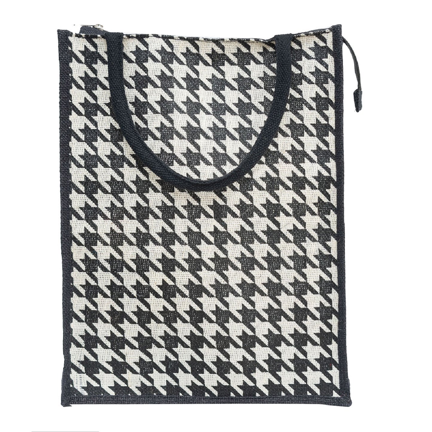 Houndstooth Jute Tote Bag – Black & White