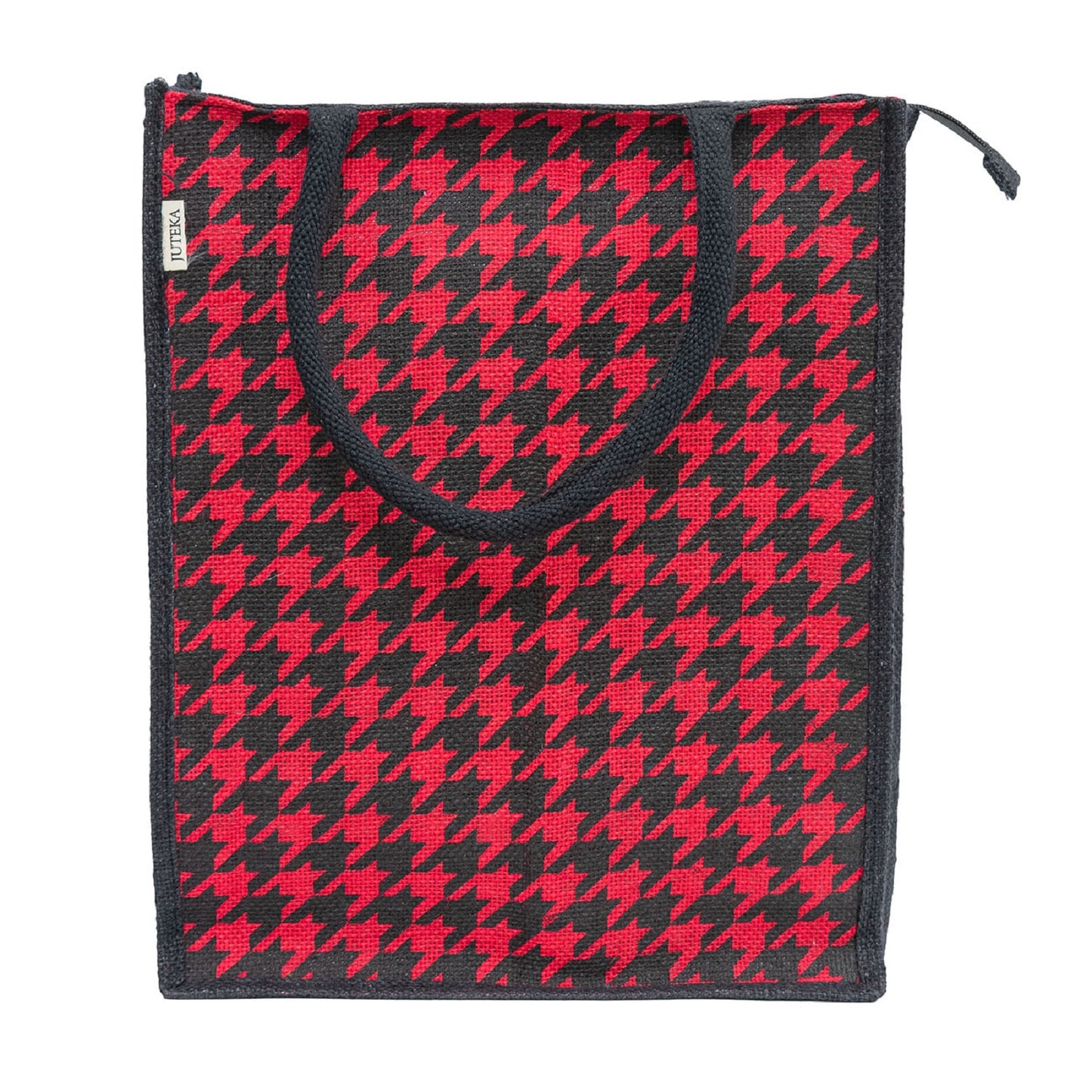 Houndstooth Jute Tote Bag - Bold Yellow & Black