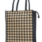 Houndstooth Jute Tote Bag - Black & Beige