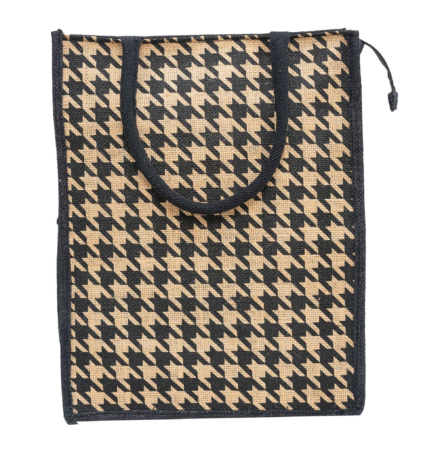 Houndstooth Jute Tote Bag - Black & Beige