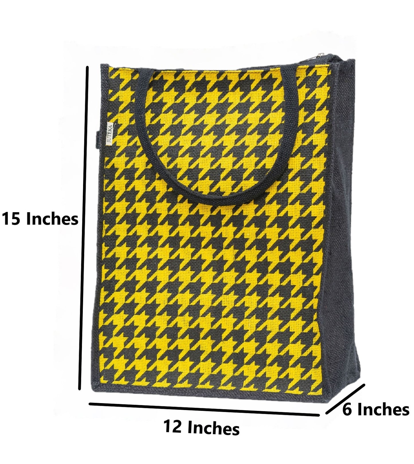 Houndstooth Jute Tote Bag - Bold Yellow & Black