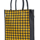 Houndstooth Jute Tote Bag - Chic Yellow & Black