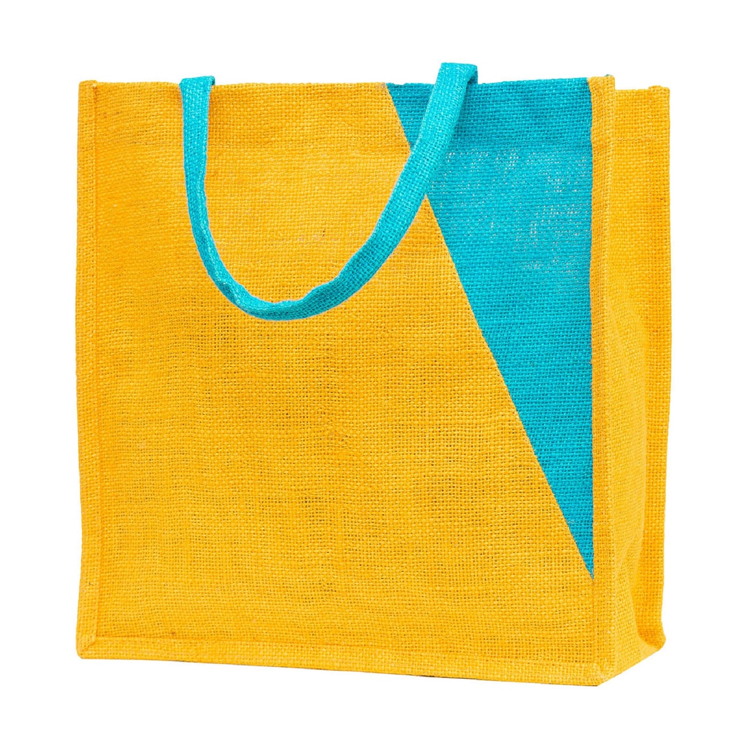 Yellow & Teal Geometric Jute Tote Bag