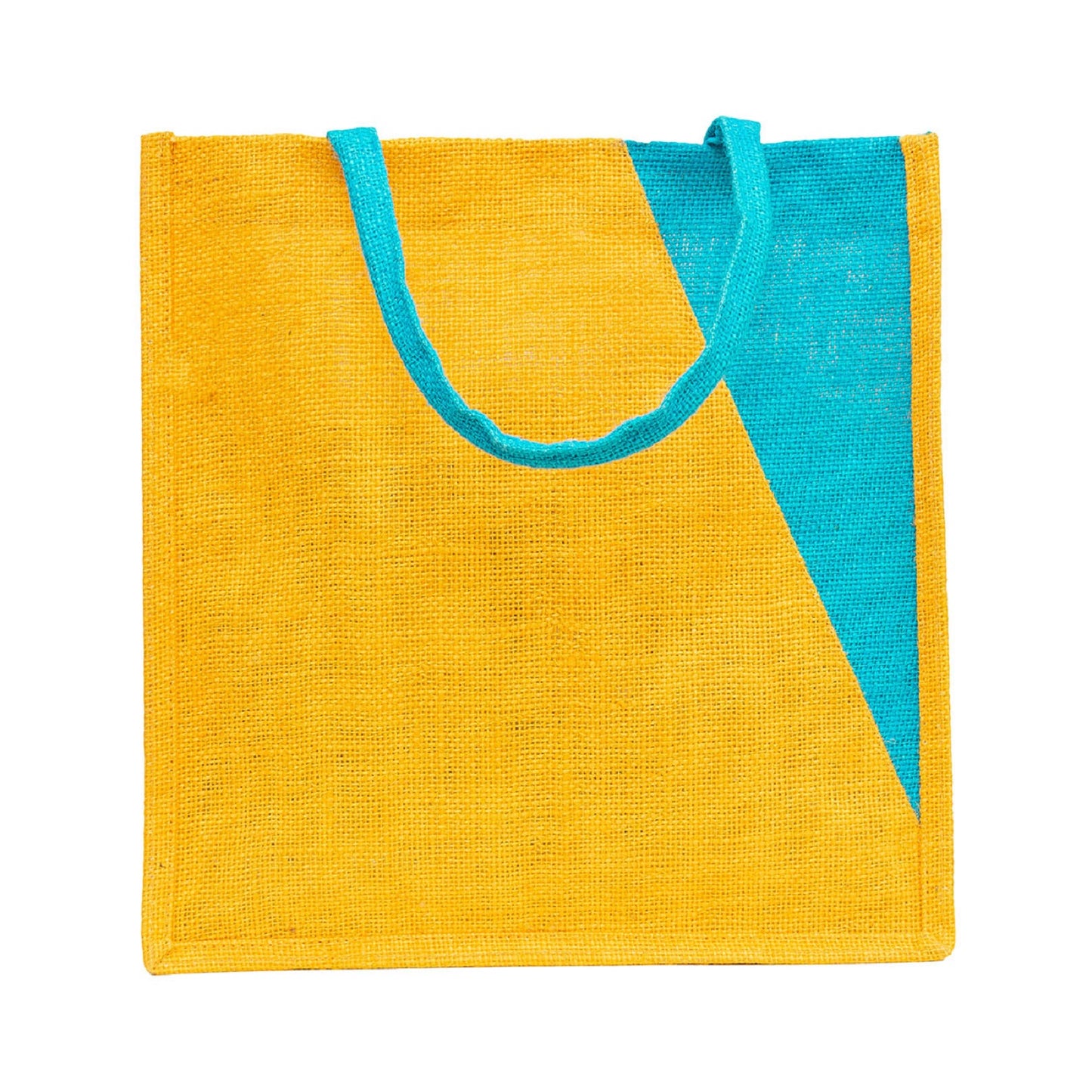 Yellow & Teal Geometric Jute Tote Bag
