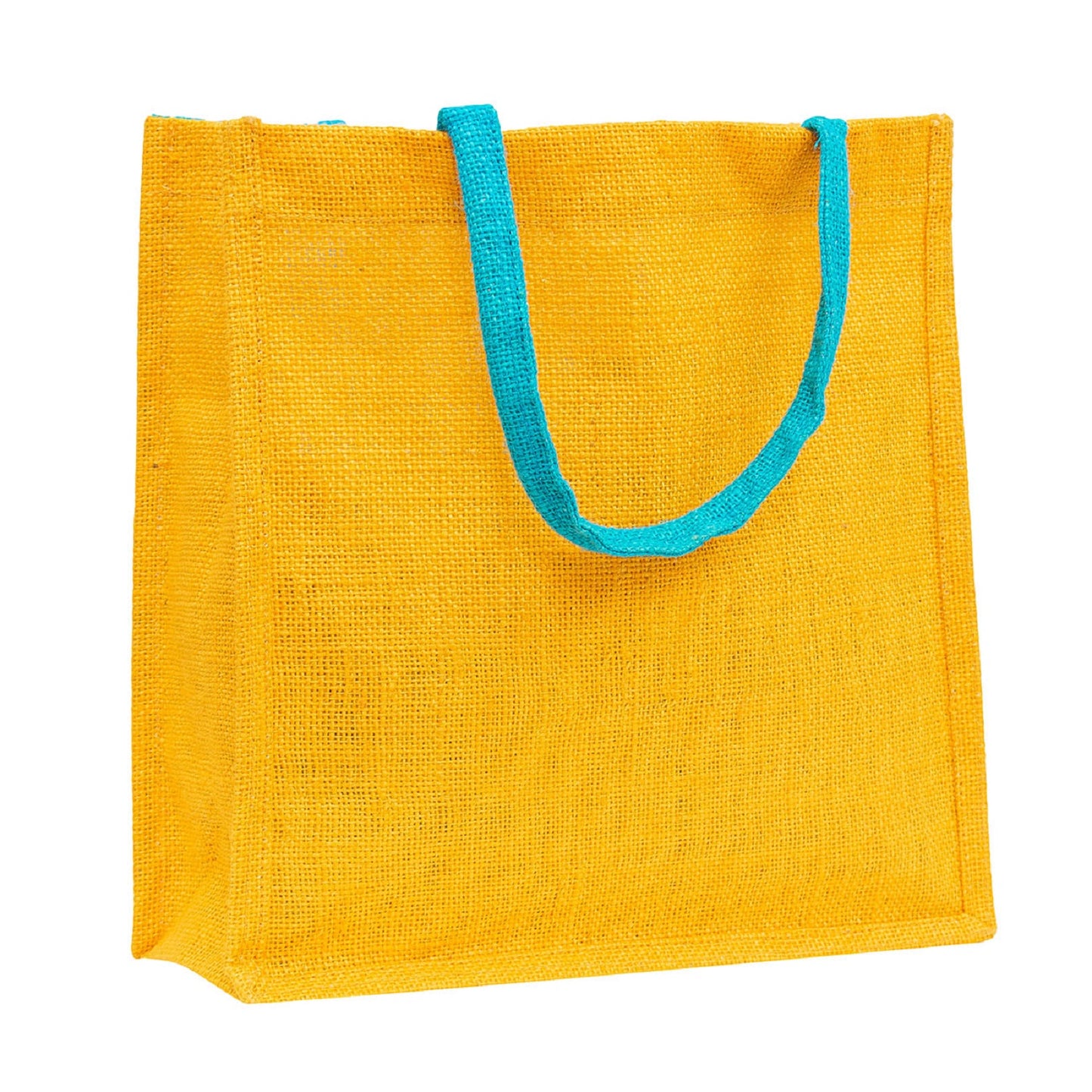 Yellow & Teal Geometric Jute Tote Bag