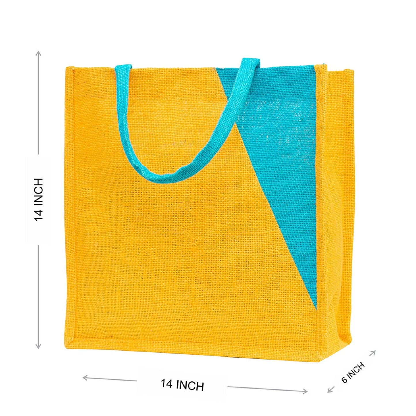 Yellow & Teal Geometric Jute Tote Bag