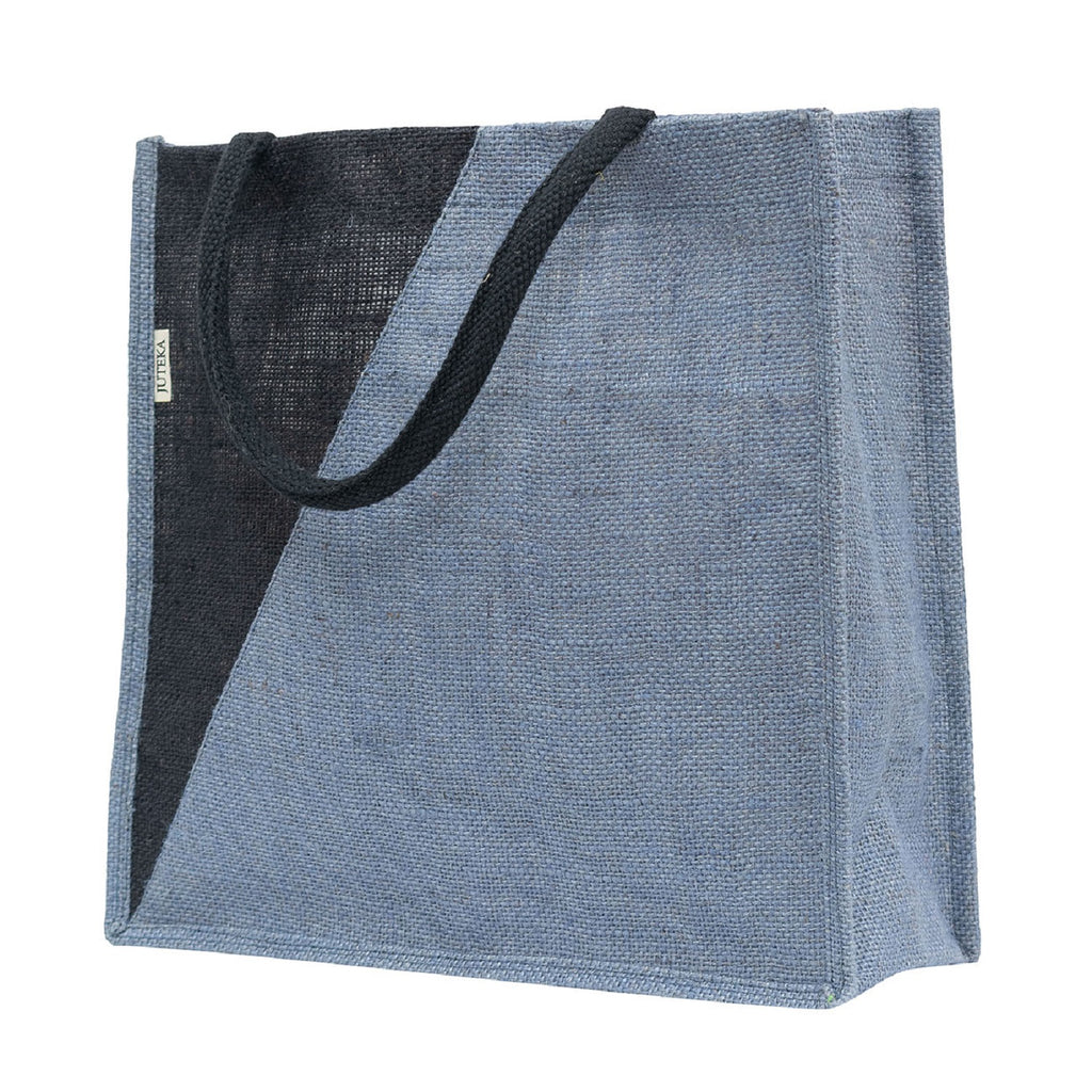 Blue & Black Geometric Jute Bag