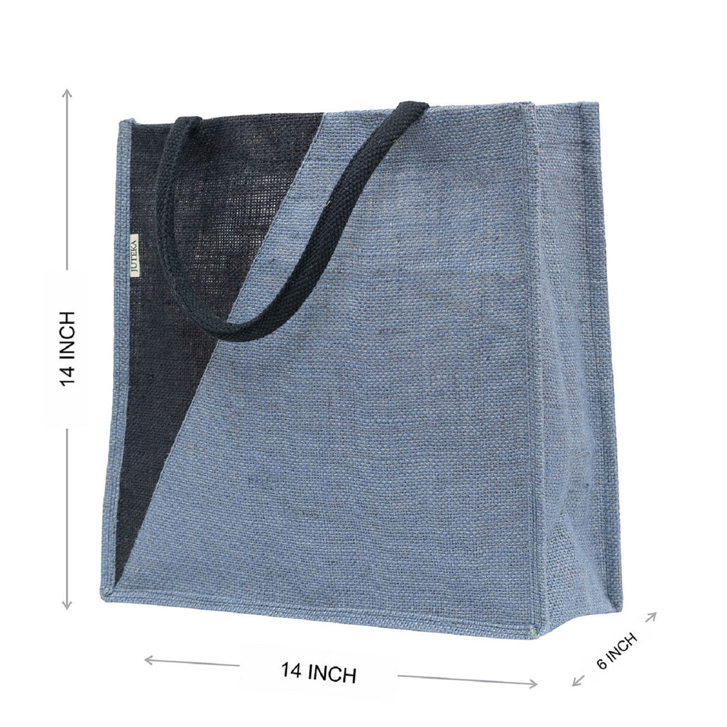 Blue & Black Geometric Jute Bag