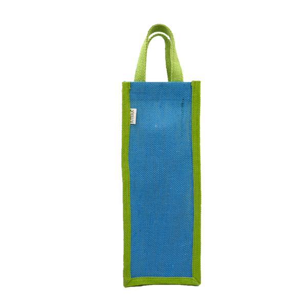 Blue & Green Jute Bottle Bag