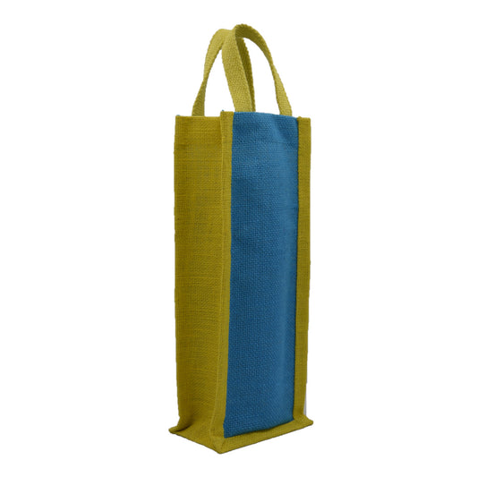 Blue & Yellow Jute Bottle Bag
