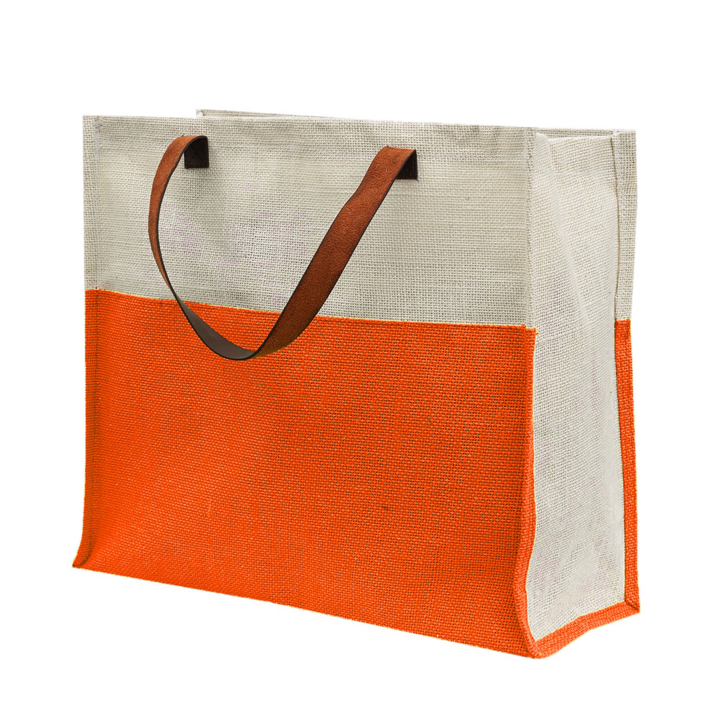 Two-Tone Jute Tote Bag with Leather Handle