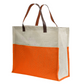 Two-Tone Jute Tote Bag with Leather Handle