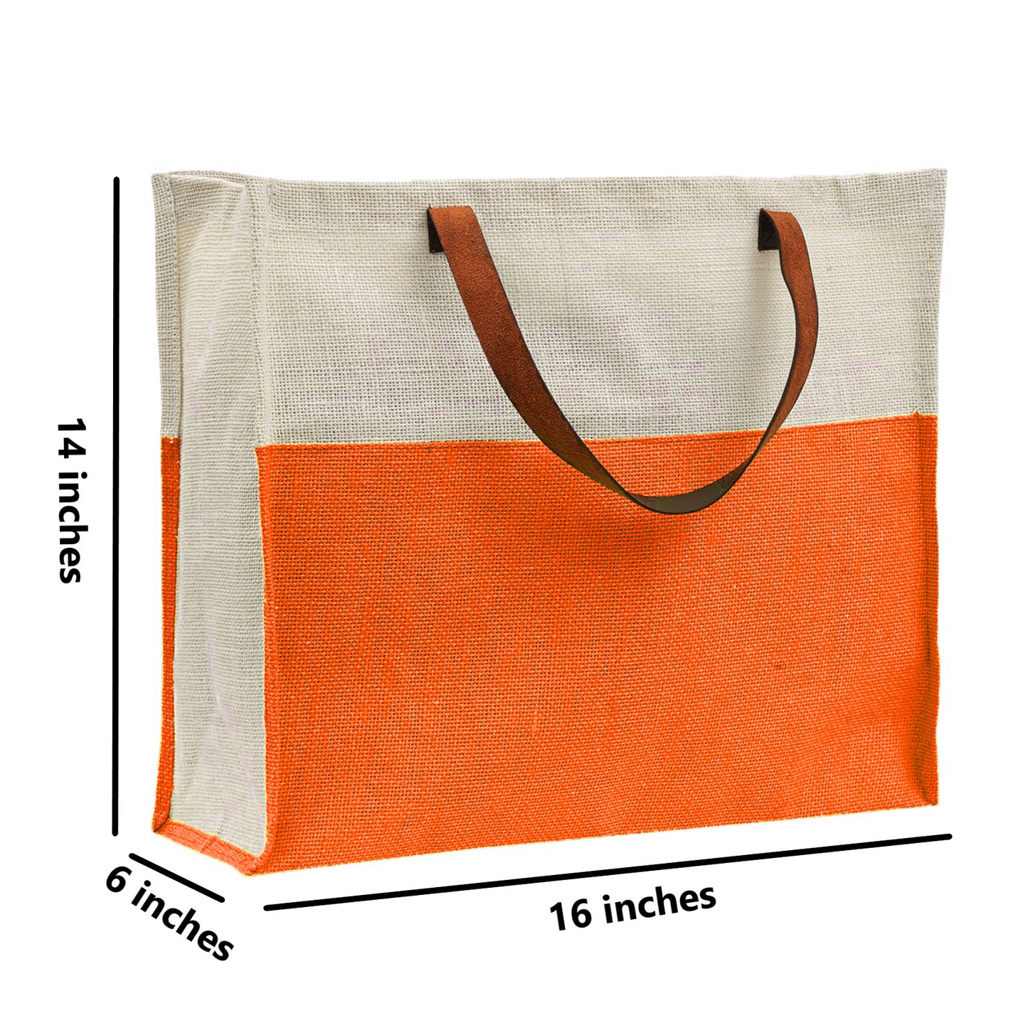 Two-Tone Jute Tote Bag with Leather Handle