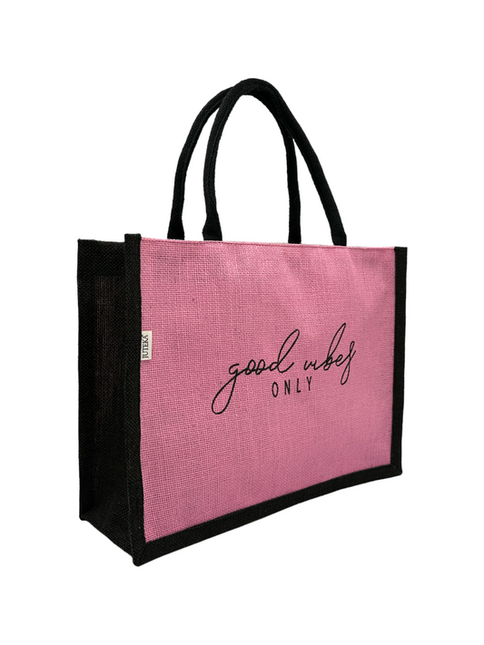 "Good Vibes Only" Jute Tote Bag