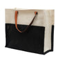 Two-Tone Jute Tote Bag with Leather Handle