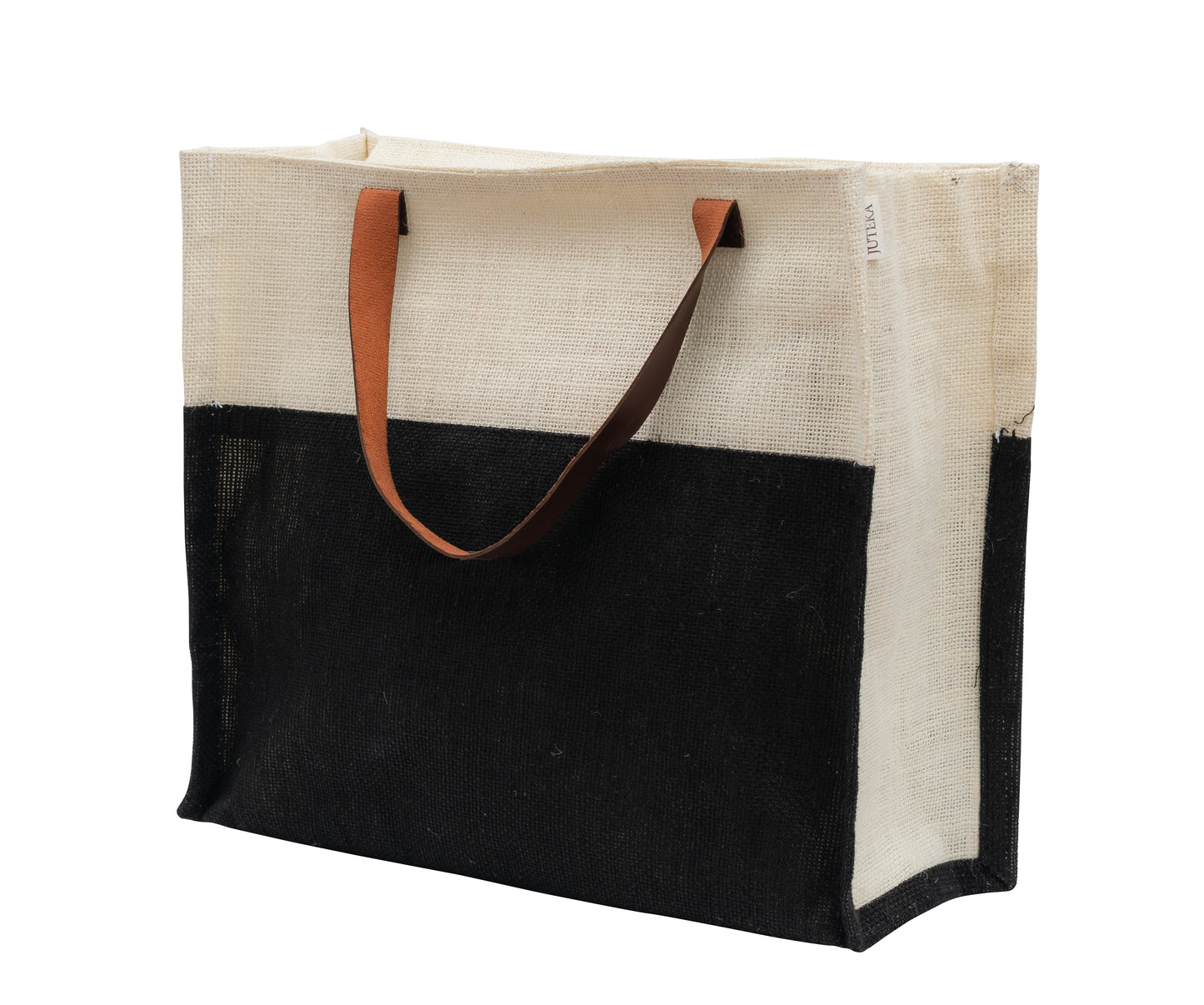 Two-Tone Jute Tote Bag with Leather Handle
