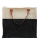 Two-Tone Jute Tote Bag with Leather Handle