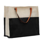 Two-Tone Jute Tote Bag with Leather Handle