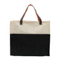 Two-Tone Jute Tote Bag with Leather Handle