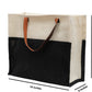 Two-Tone Jute Tote Bag with Leather Handle