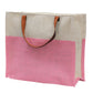 Two-Tone Jute Tote Bag with Leather Handle