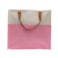 Two-Tone Jute Tote Bag with Leather Handle
