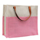 Two-Tone Jute Tote Bag with Leather Handle