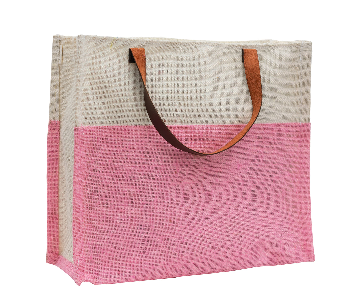 Two-Tone Jute Tote Bag with Leather Handle