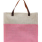 Two-Tone Jute Tote Bag with Leather Handle
