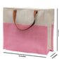 Two-Tone Jute Tote Bag with Leather Handle