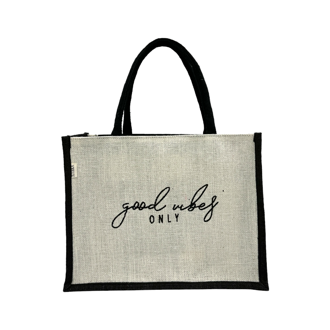 "Good Vibes Only" Jute Tote Bag