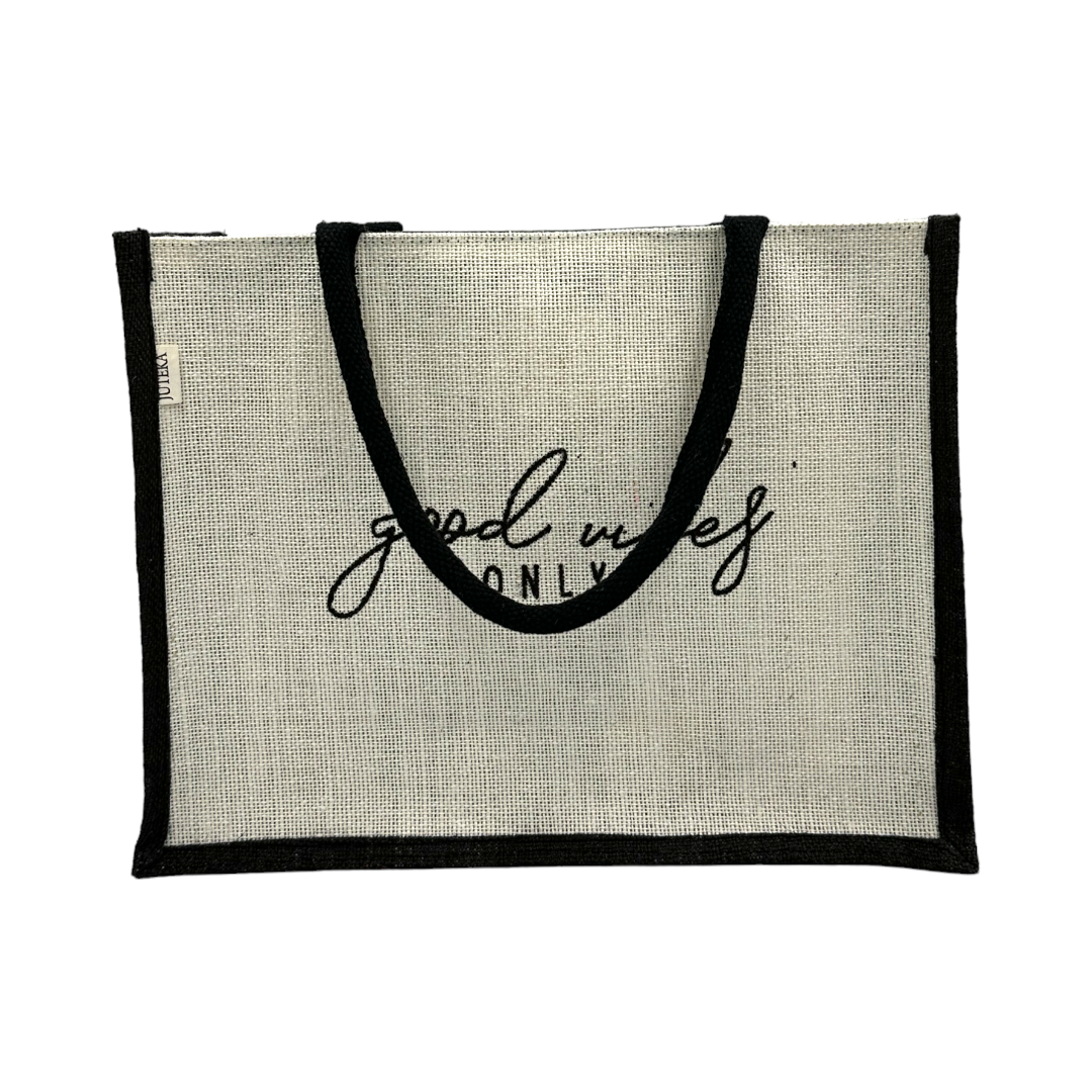"Good Vibes Only" Jute Tote Bag