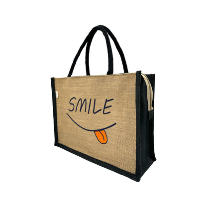 Jute Tote Bag with "Smile"