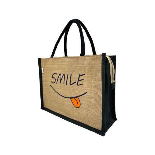 Jute Tote Bag with "Smile"