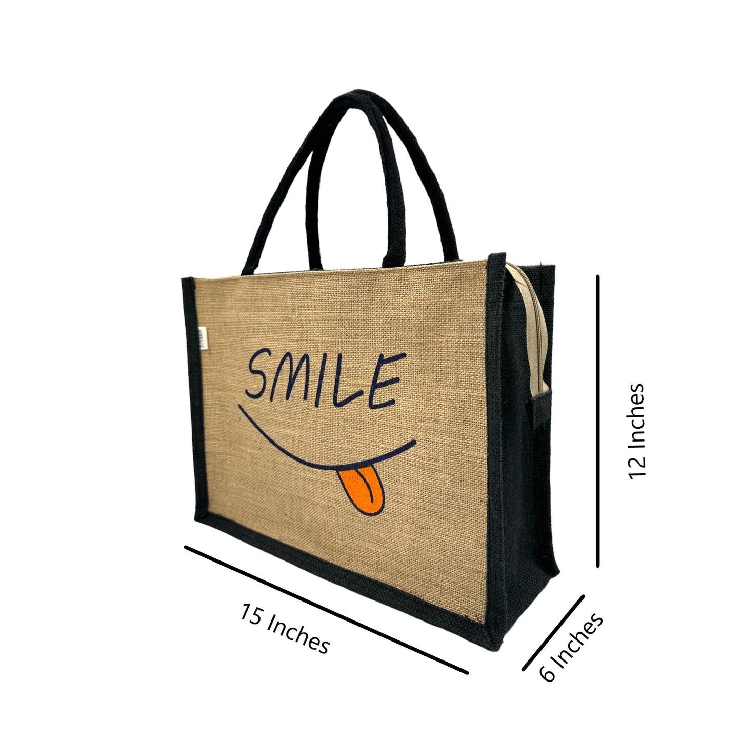 Jute Tote Bag with "Smile"