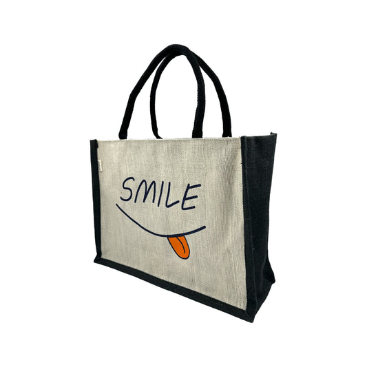 Jute Tote Bag with "Smile"