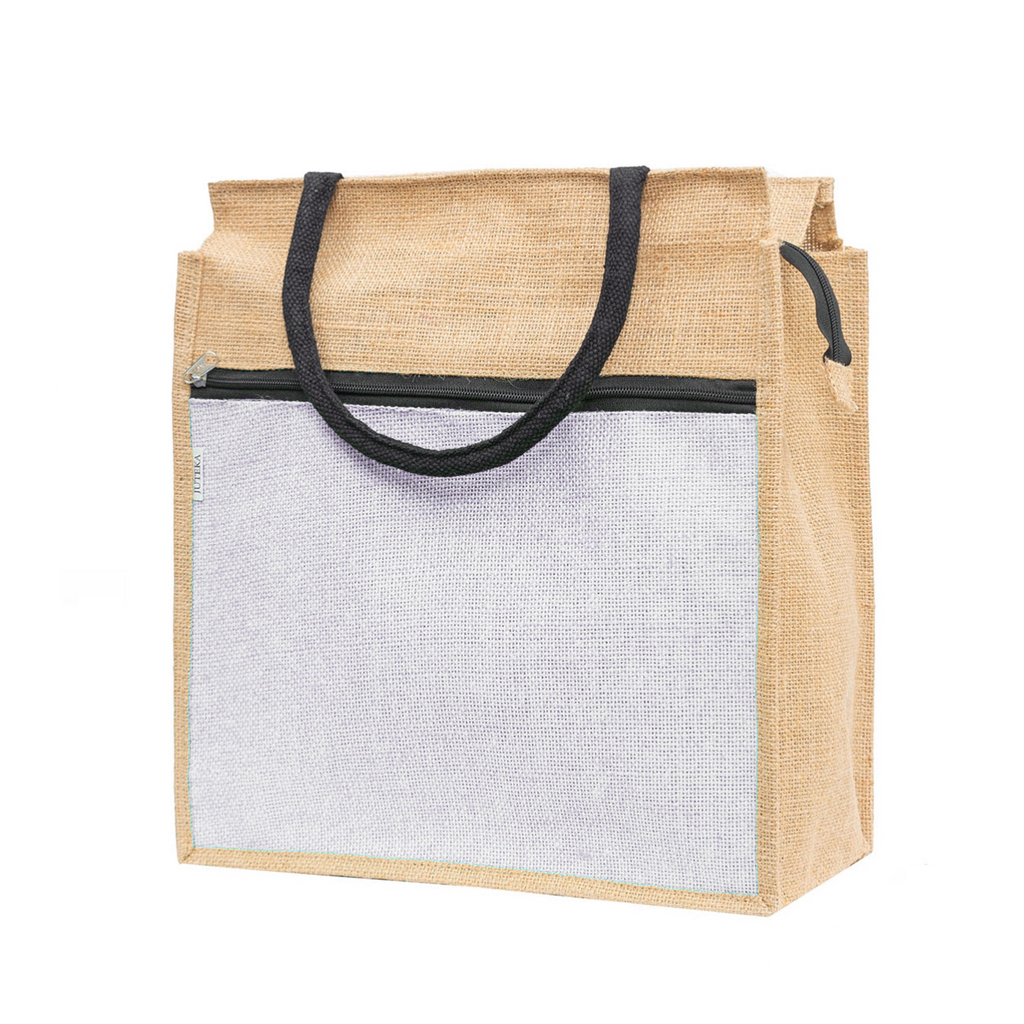 Jute Tote Bag with White Zipper Pocket