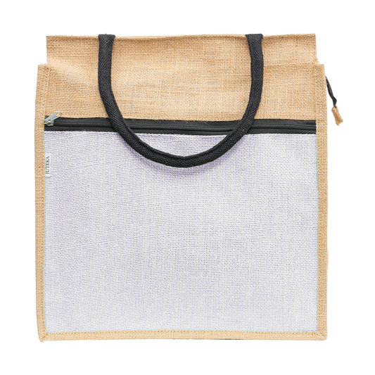 Jute Tote Bag with White Zipper Pocket