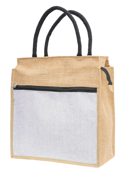 Jute Tote Bag with White Zipper Pocket