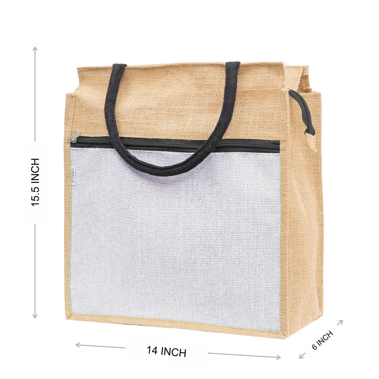 Jute Tote Bag with White Zipper Pocket