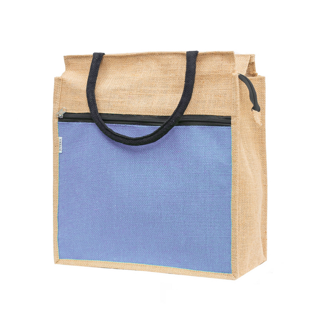 Jute Tote Bag with White Zipper Pocket