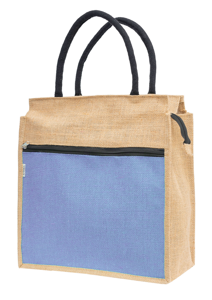 Jute Tote Bag with White Zipper Pocket