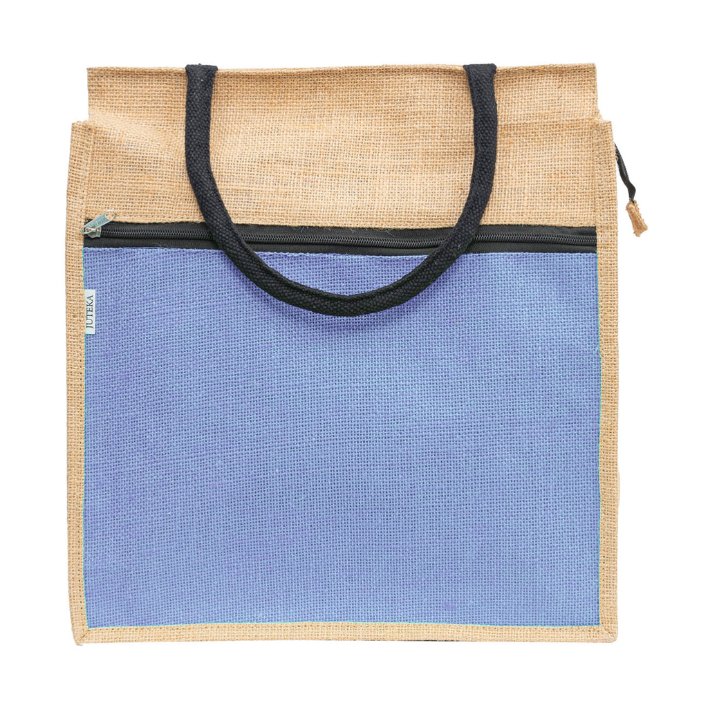 Jute Tote Bag with White Zipper Pocket
