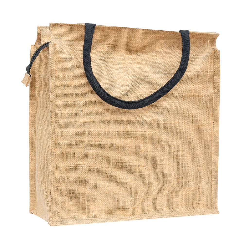 Jute Tote Bag with White Zipper Pocket