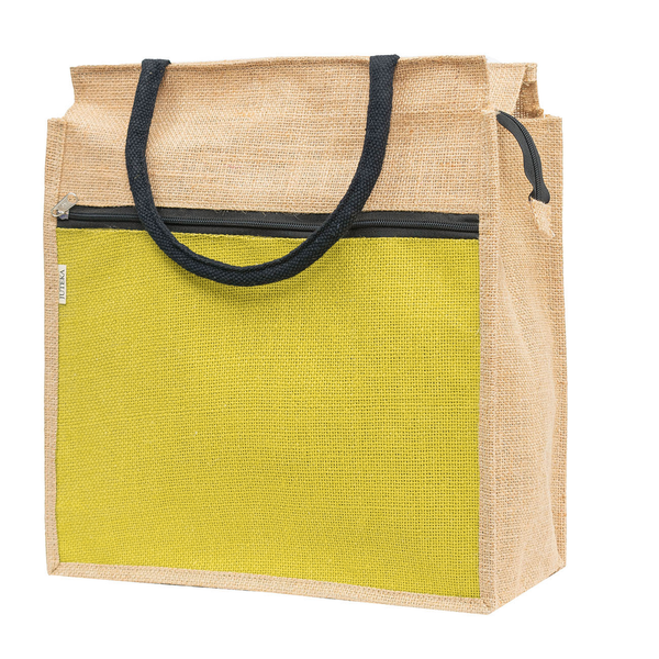 Jute Tote Bag with White Zipper Pocket