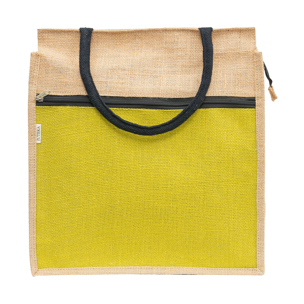 Jute Tote Bag with White Zipper Pocket
