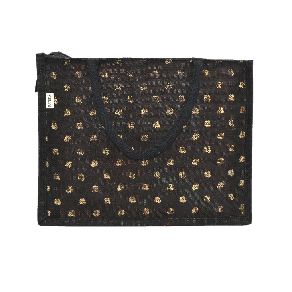 Jute Tote Bag (Gold Polka Dots)