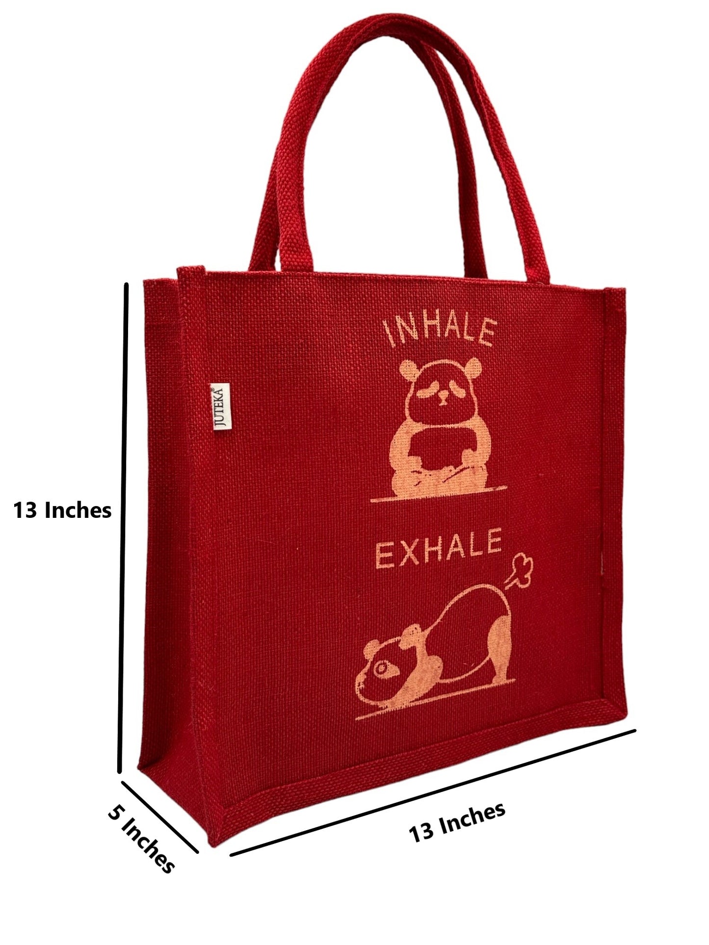 "Inhale Exhale" Panda Design Jute Tote Bag