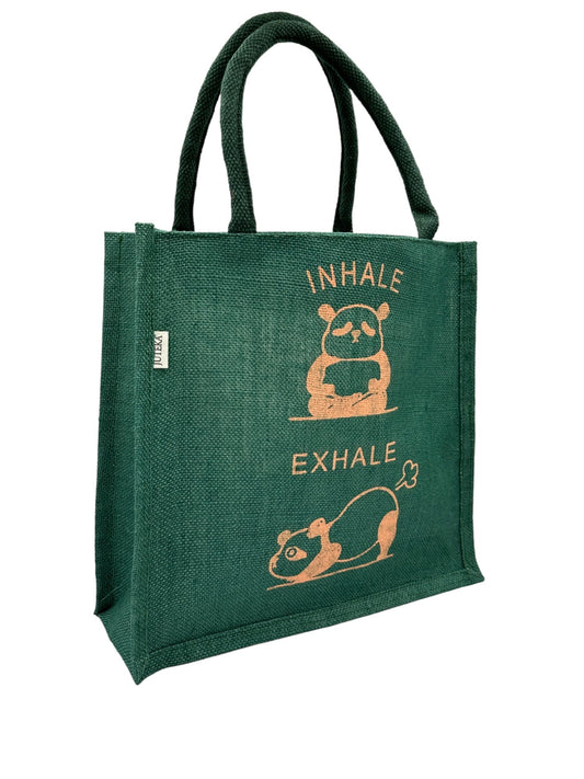 "Inhale Exhale" Panda Jute Tote Bag Jute Tot Bag