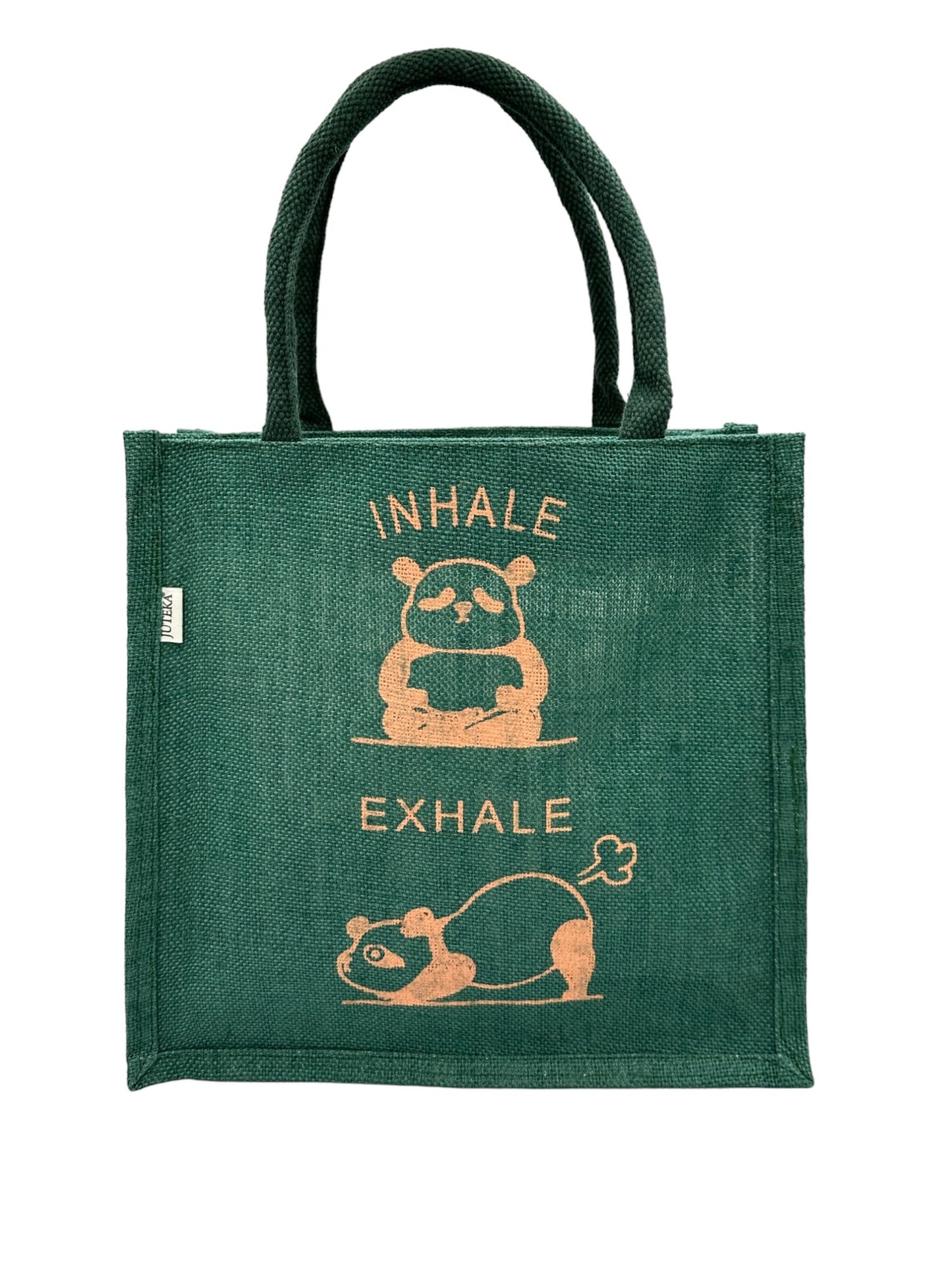 "Inhale Exhale" Panda Jute Tote Bag